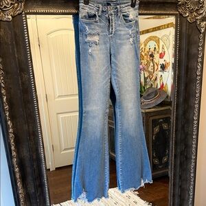 Flying Monkey Distressed Flare Jeans - Light Blue